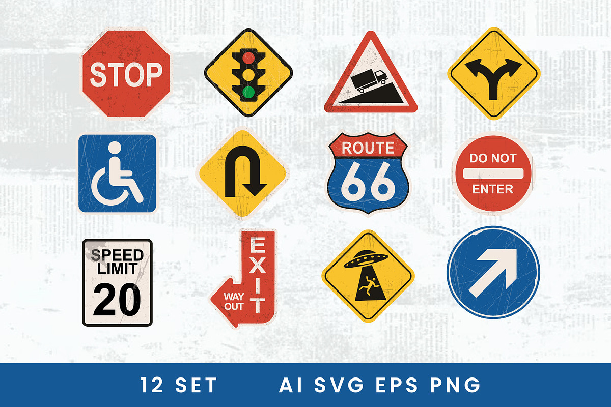 USA Road Sign Set, an Object Illustration by Creathub Studio (Photo 2 of 4)