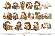 Hedgehog Bookworm PNG Clipart, an Animal Illustration by MockupWizard (Thumbnail 2 of 5)