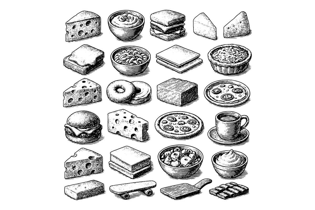 Cheese and Food Icons, an Object Graphic by RT Studio