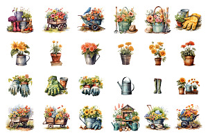 Watercolor Garden Clipart Bundle