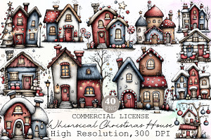 Whimsical Christmas House Clipart, an Illustration by Sublimation Artist