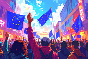 Crowd of people at a european union rally, a Person Illustration by DanFLCreativo