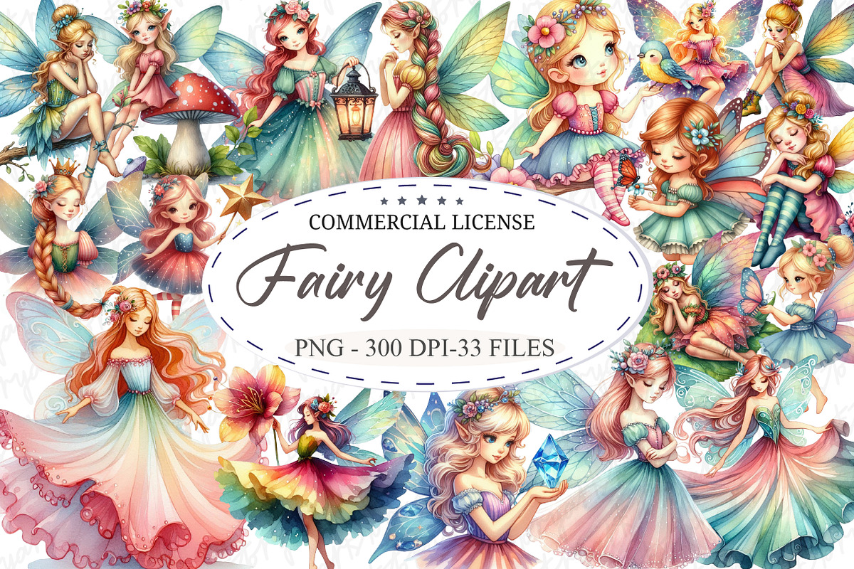 Watercolor Fairy Clipart, an Illustration by designcity5 (Photo 1 of 5)