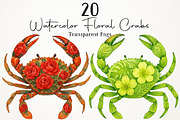 Watercolor Floral Crabs PNG Clipart, an Animal Illustration by RobertsArt (Thumbnail 1 of 6)