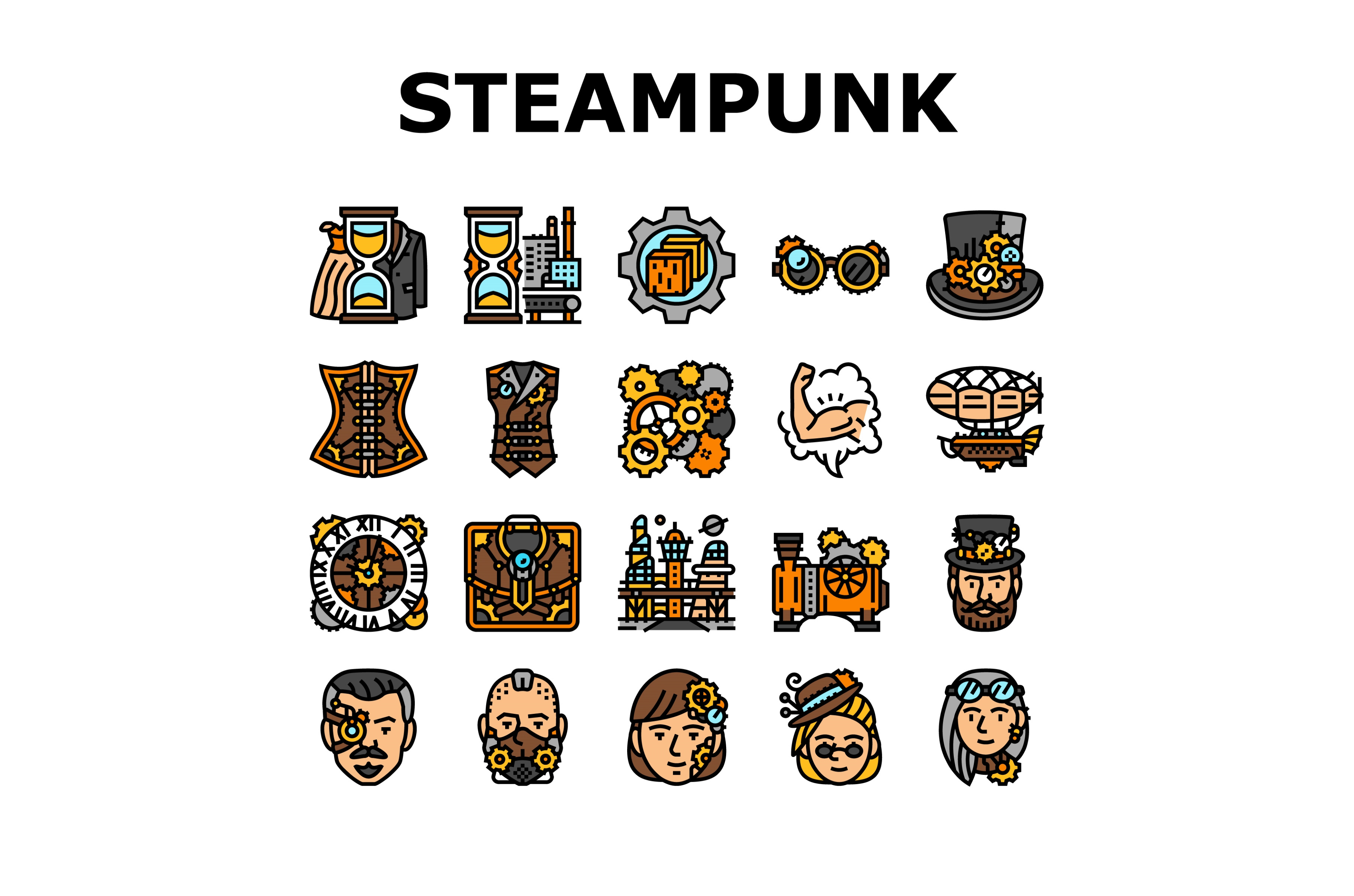 Steampunk Vintage Metal Steam Icons by Pikepicture  Creative Market