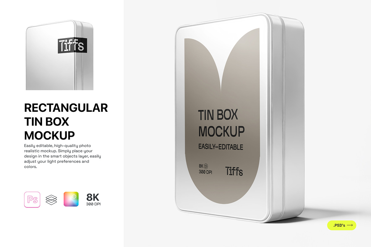 Rectangle Tin Box Packaging Mockup, a Household Mockup by TIFFS (Photo 1 of 5)