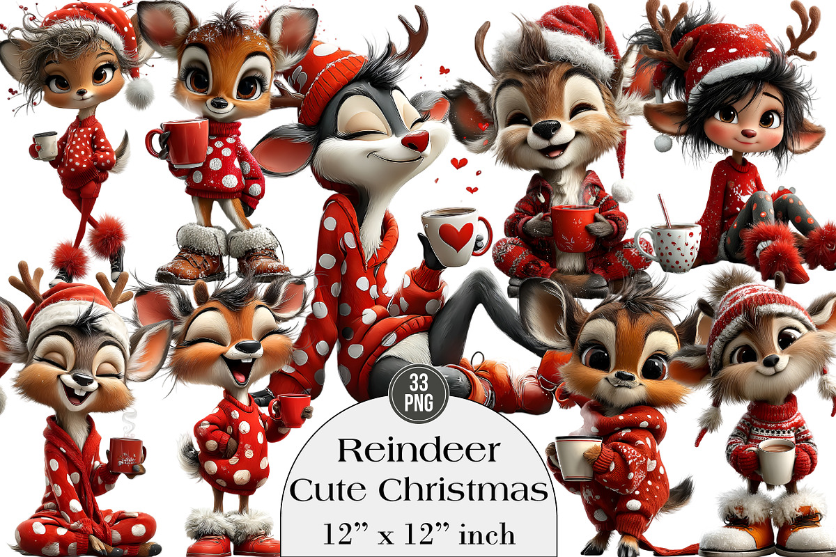 Cute Christmas Reindeer Clipart, an Illustration by DreamArtGraphic (Photo 1 of 4)