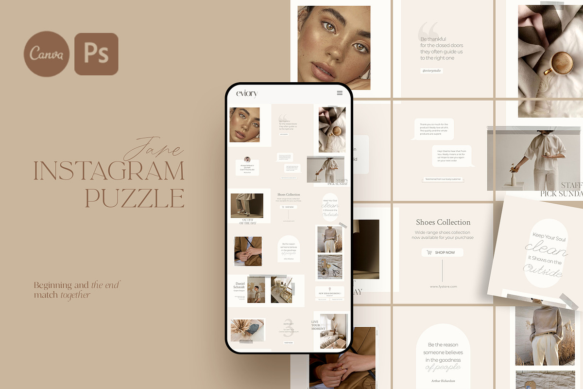 Instagram Puzzle Jane | PS CANVA, a Social Media Template by Eviory