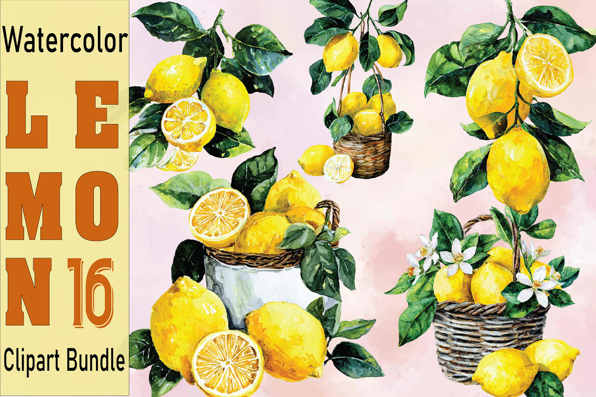 Watercolor Lemon Clipart, an Illustration by SVGArt (Photo 1 of 4)