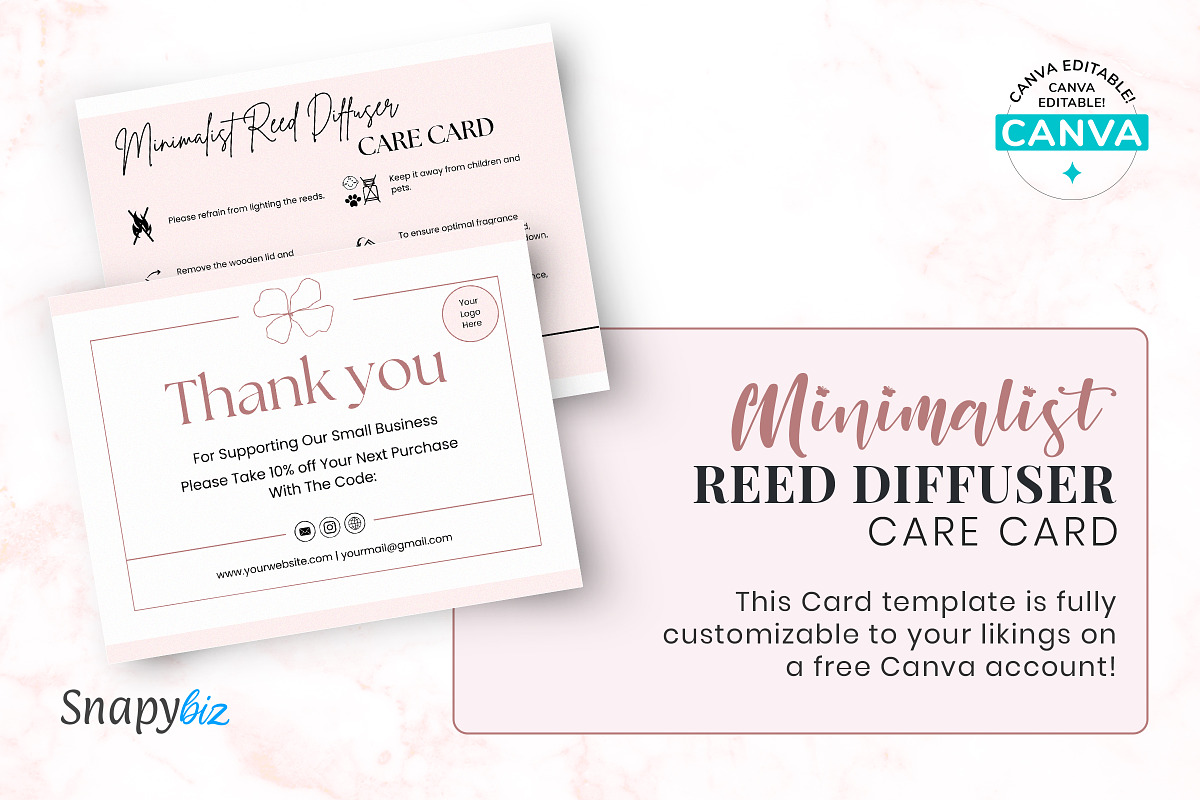 Minimalist Reed Diffuser Care Card, a Templates & Theme by Snapybiz (Photo 2 of 10)