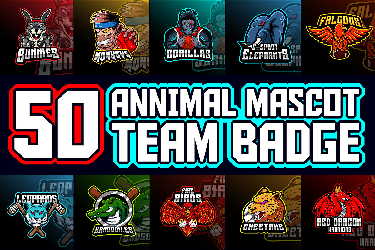 50 Animals Sport Mascot Team Badge, a Branding & Logo Template by Becris (Photo 1 of 7)