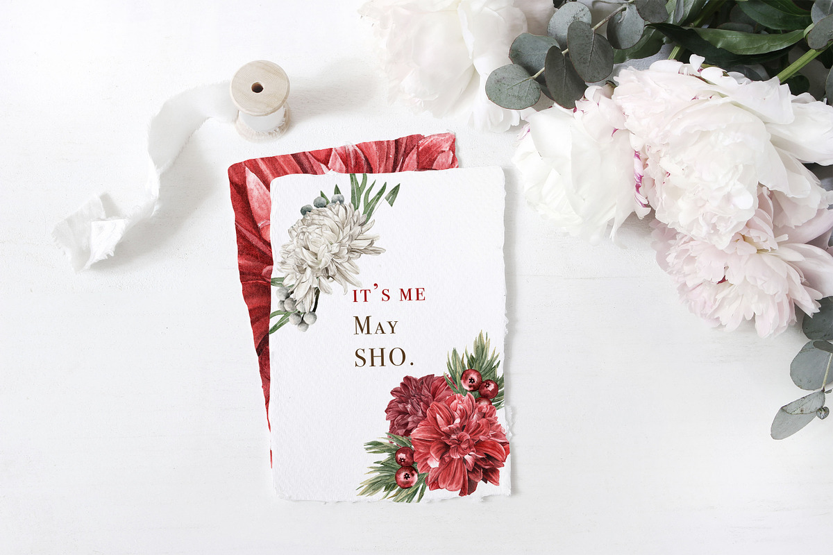 Red Burgundy & White Floral Clipart, an Illustration by May • SHO (Photo 12 of 13)