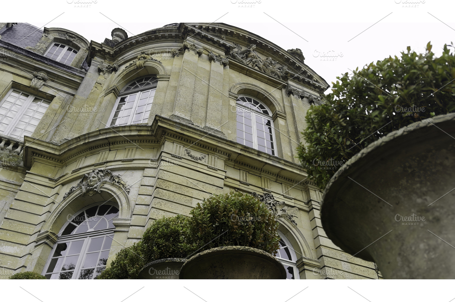 Elegant french castle facade with, an Architecture Photo by Media Whale Stock