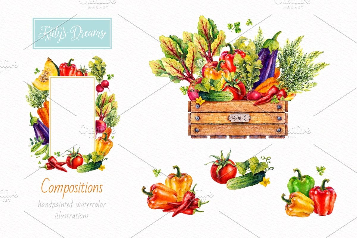 Vegetables. Watercolor, a Decorative Illustration by Ekaterina Mikheeva (Photo 3 of 8)