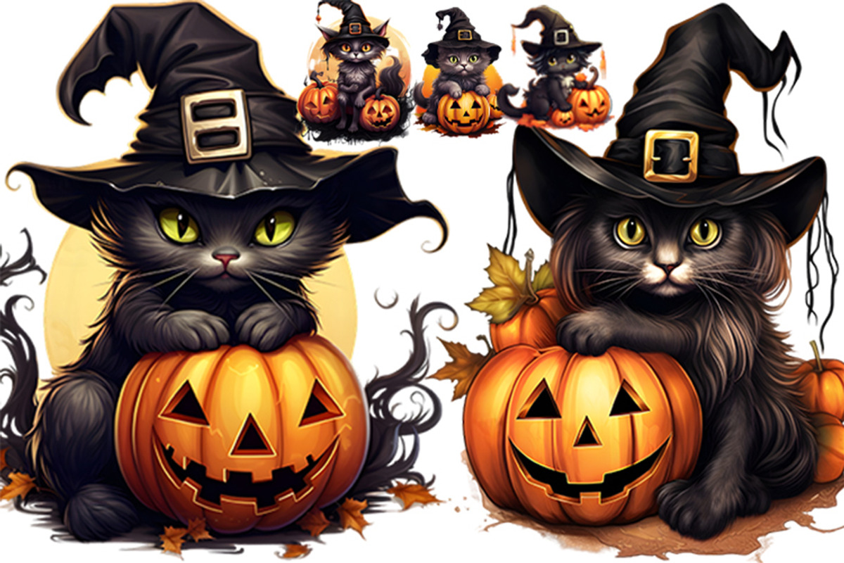Halloween Black Cat Clipart Bundle, a Seasonal Illustration by Creative Arslan (Photo 3 of 9)