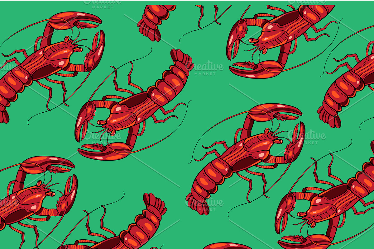 Lobster pattern, a Food Illustration by HIPSTER-MONSTER SHOP