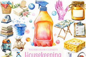 Watercolor Housekeeping Clipart, an Illustration by Craft Nest