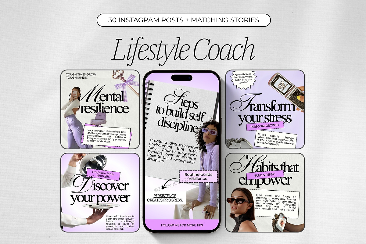 Lifestyle Coach Instagram Templates, a Social Media Template by ZenSocialDesigns (Photo 1 of 9)