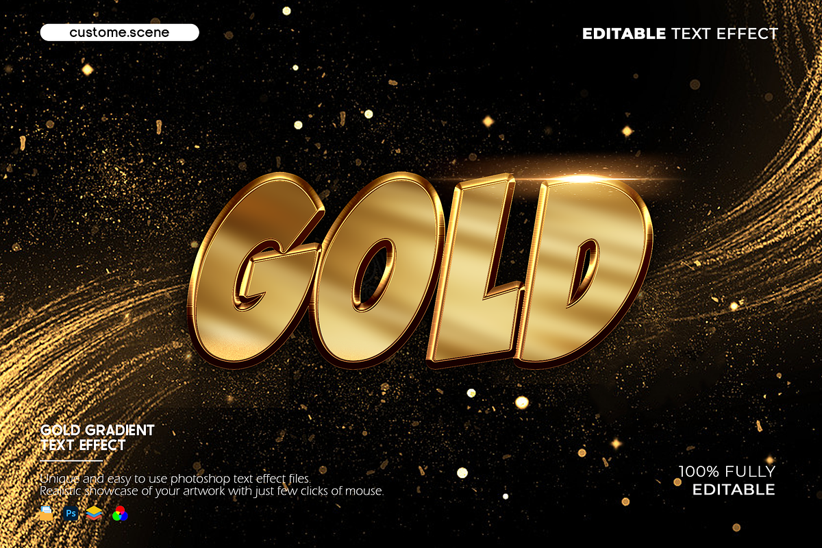 Gold Gradient Text Effect, a Layer Style Add-On by Custom.scene