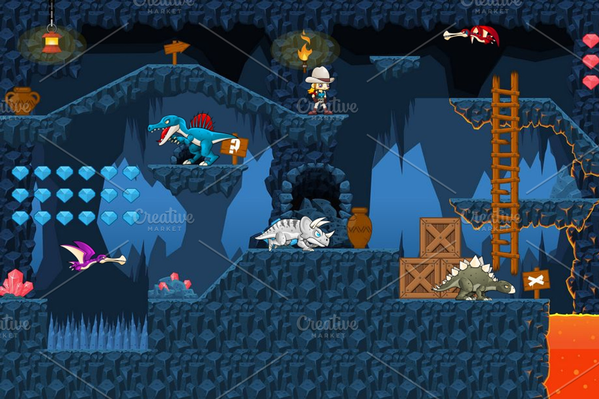Dino World - Game Sprites, an Illustration by pzUH