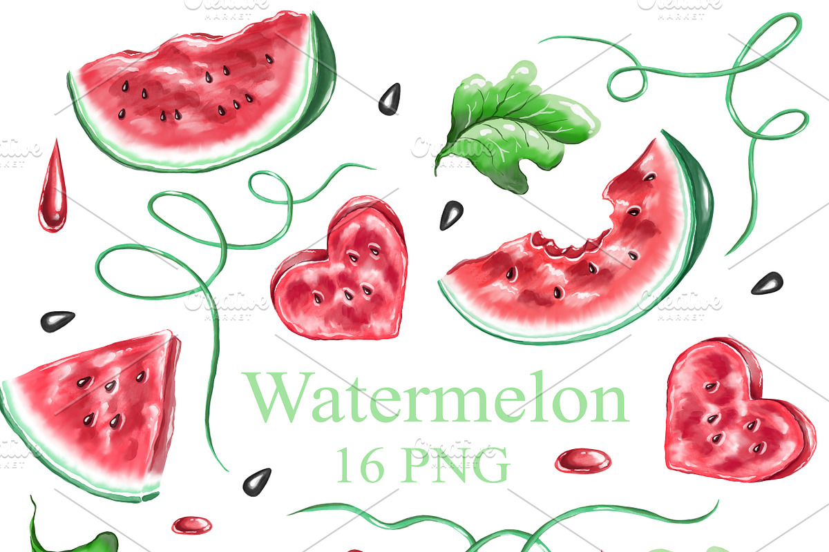 Watercolor watermelon png clipart, an Object Graphic by Alena Kurian (Photo 1 of 3)