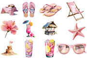 Watercolor Pink Beach Day Clipart, an Illustration by DreamCafeArt (Thumbnail 4 of 8)