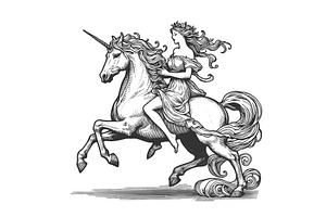 Woman Riding Majestic Unicorn vector, a Person Illustration by AlexArt