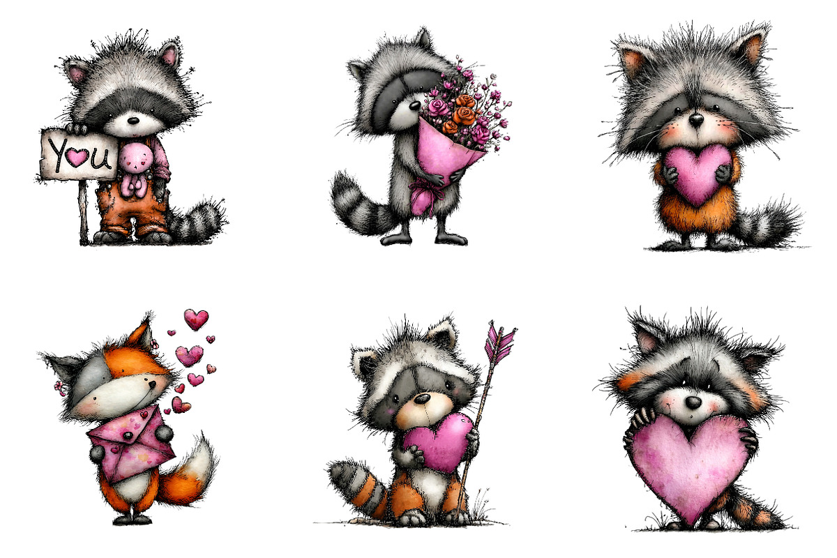 Valentine's Whimsical Raccoon Clipar, an Illustration by CreationArt (Photo 4 of 5)