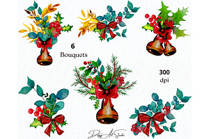 Christmas Watercolor Bouquets, PNG