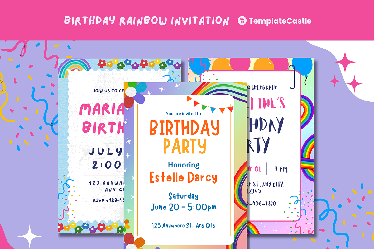 Rainbow Happy Birthday Invitations, a Templates & Theme by TemplateCastleStore (Photo 2 of 9)