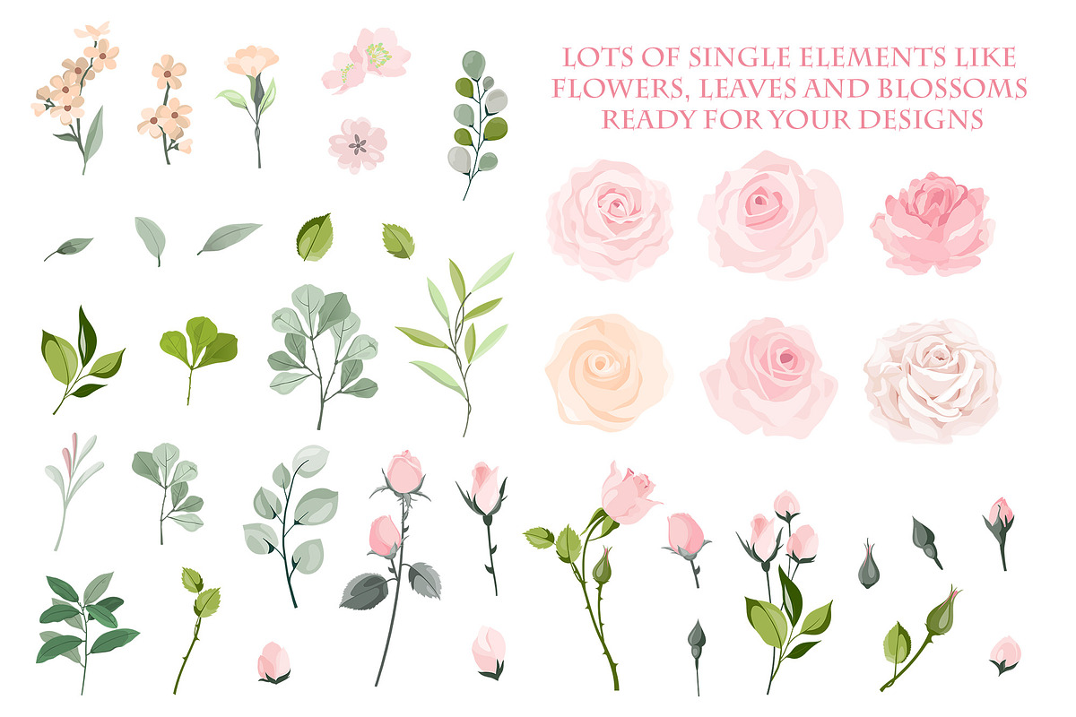 Watercolor Pink Roses Vector Set, a Decorative Illustration by FourLeafLover (Photo 4 of 10)