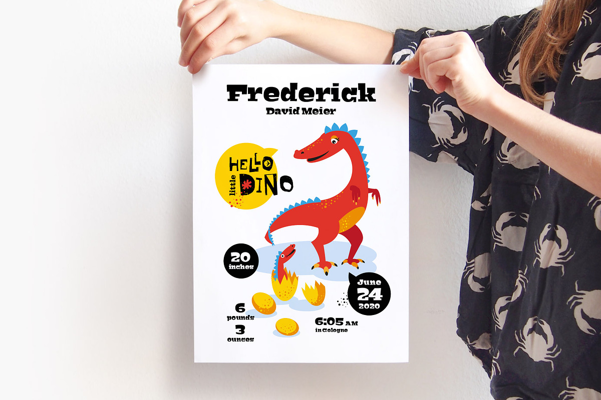 Dino – Birth Announcement Template, a Poster Template by Pia Kolle (Photo 2 of 4)
