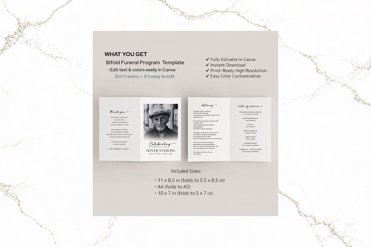 Funeral Bifold Program Canva FR005, a Brochure Template by TyphoonStudio (Photo 2 of 9)