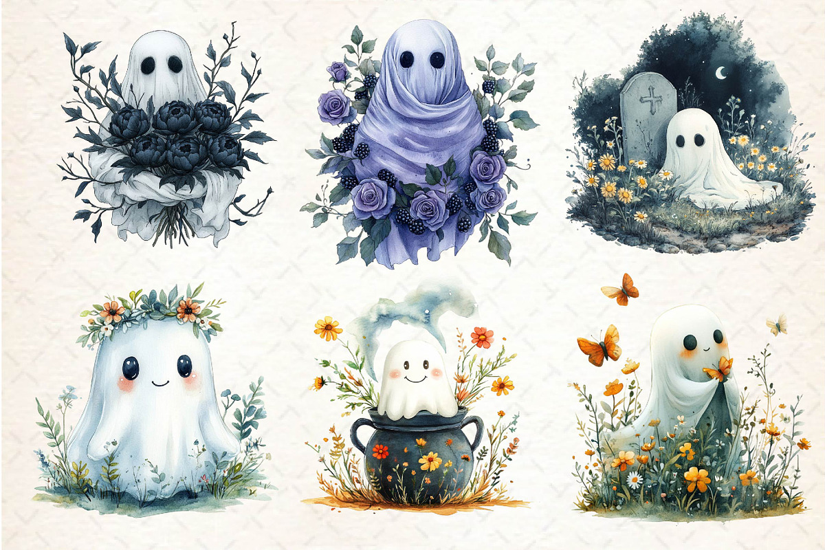 Halloween Floral Ghost Clipart, an Illustration by Dream Creation (Photo 6 of 7)