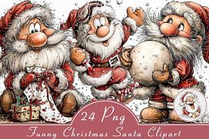 Funny Christmas Santa Clipart, an Illustration by Libby Wishes