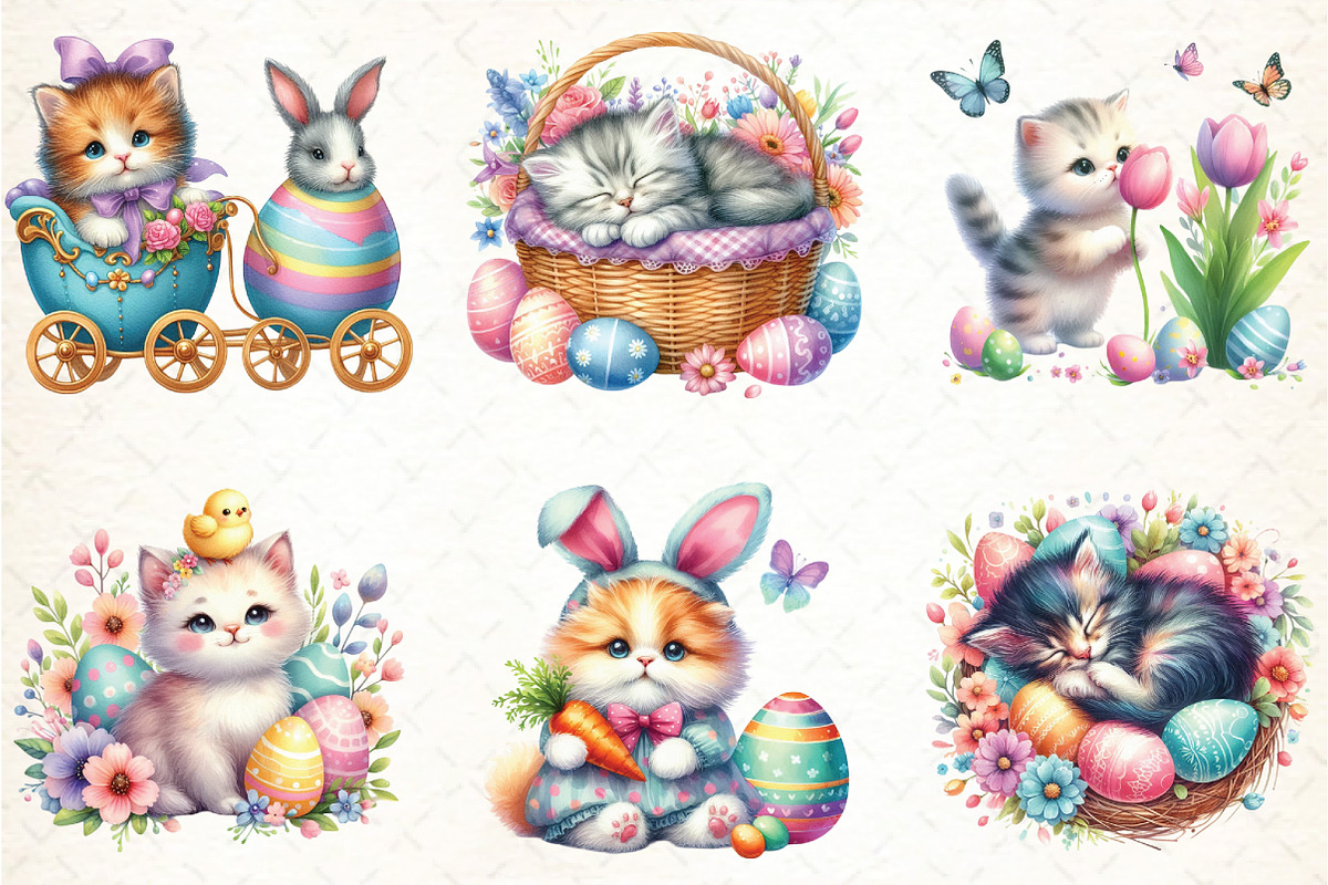 Easter Cats Sublimation Clipart, an Illustration by DreamCafeArt (Photo 2 of 5)