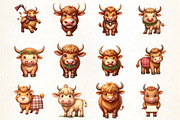Cute Western Highland Cows Clipart, an Illustration by CrexoraLab (Thumbnail 2 of 5)
