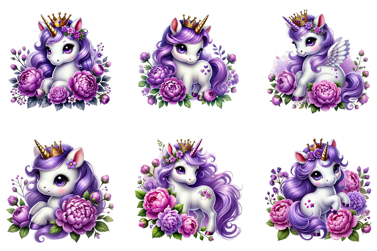 Cute Purple Unicorn Clipart, an Illustration by DreamArtGraphic (Photo 5 of 5)