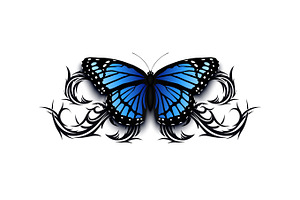 Realistic Butterfly Icon On Top Of Abstract Tribal.