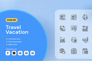 Travel Vacation Icon Set, an Outline Icon by Nathaya Studio