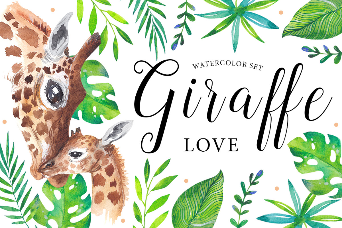 Giraffe love - watercolor set, an Illustration by Beauty Drops (Photo 1 of 7)