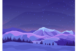 Night Mountain Winter Landscape