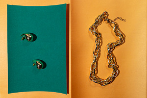 Golden chain and abstract earrings o, a Beauty & Fashion Photo by Edalin's Store