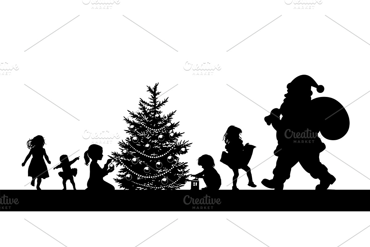 Silhouette of children decorating a, an Object Illustration by Nenahliadava Design