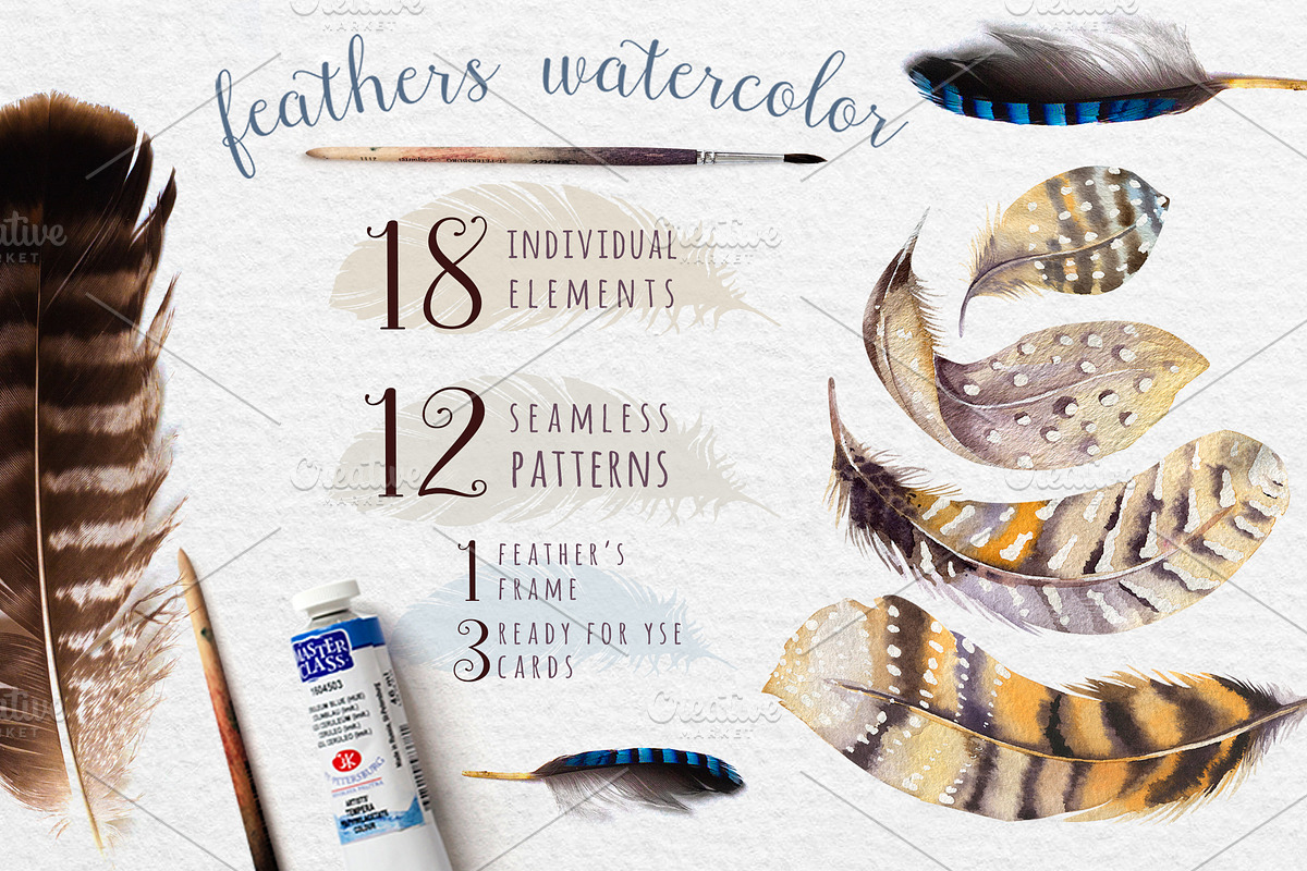 Watercolor feathers Bundle, an Illustration by Peace ART (Photo 3 of 6)