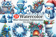 Watercolor Blue Christmas Clipart PN, a Seasonal Illustration by Rose Art (Thumbnail 1 of 3)