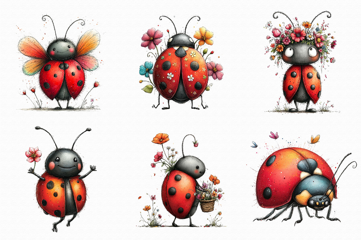 Whimsical Spring Ladybug Clipart, an Illustration by Libby Wishes (Photo 3 of 8)