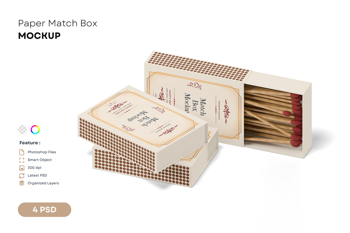 Paper Matches Box Mockup, a Packaging Mockup by DSNA Mockup (Photo 1 of 3)