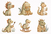 Watercolor Baby Dinosaur Clipart, an Illustration by DreamArtGraphic (Thumbnail 4 of 8)