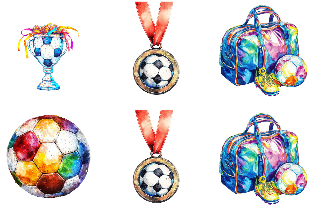 Watercolor Soccer Clipart, a Seasonal Illustration by Designking (Photo 5 of 5)